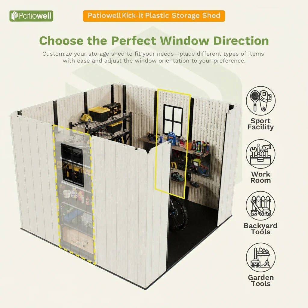 Kick-it 8x6 Plastic Storage Shed with Floor, Khaki & Beige