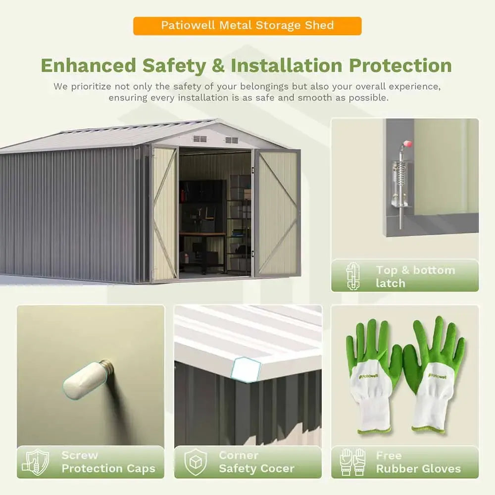 Patiowell 10x12 Metal Shed, Gray