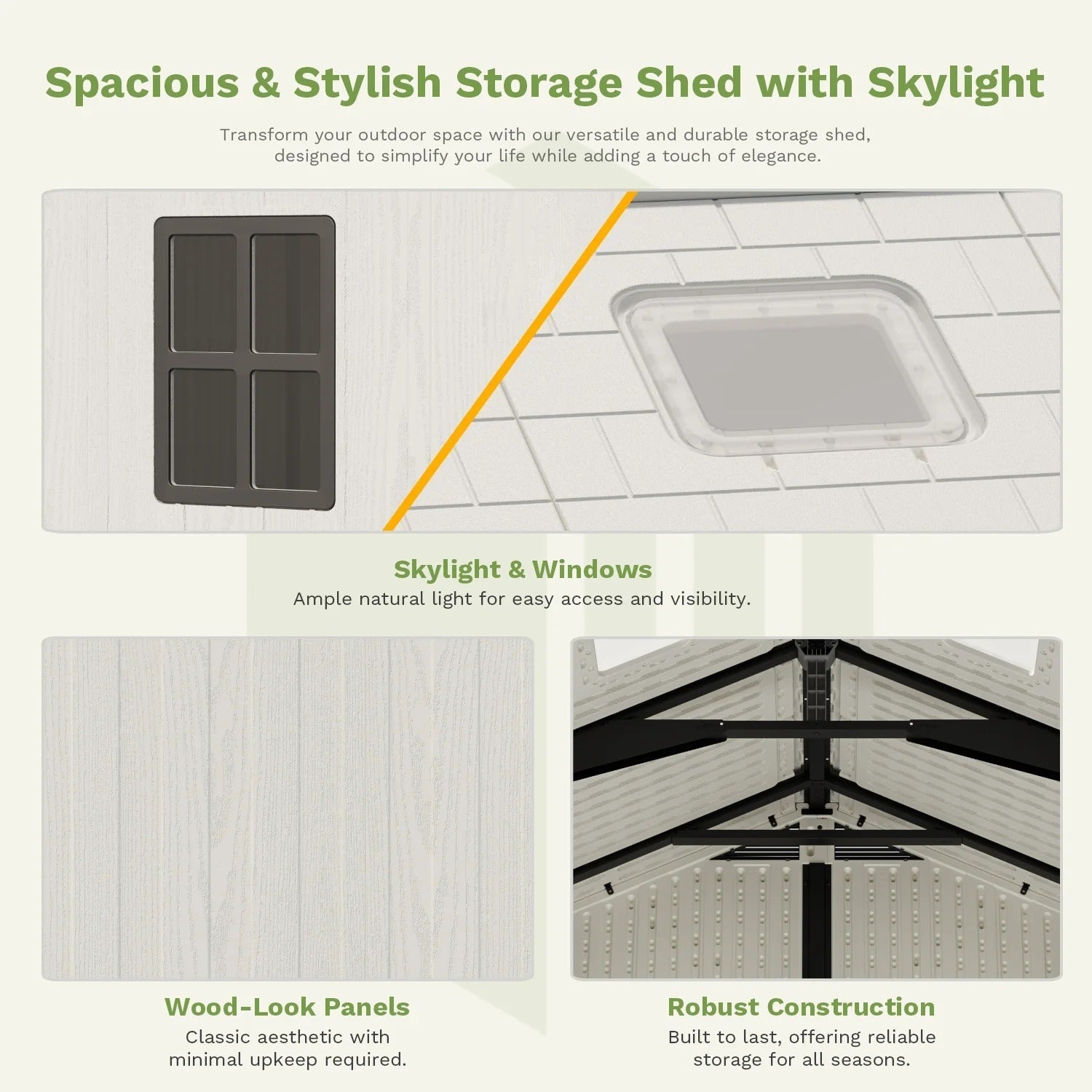 10x14 ft Kick-it Plastic Storage Shed with Skylight & Windows
