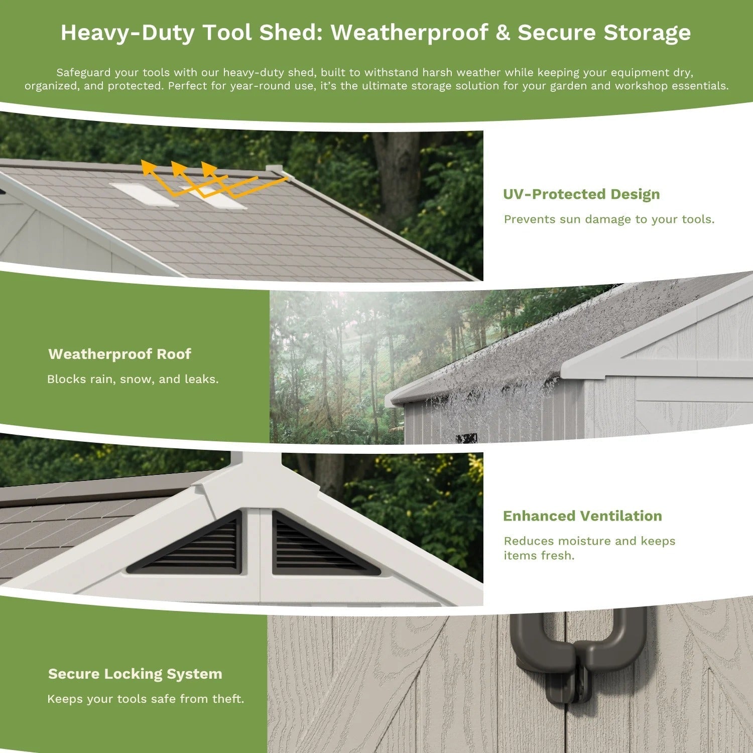 10x14 ft Kick-it Plastic Storage Shed with Skylight & Windows