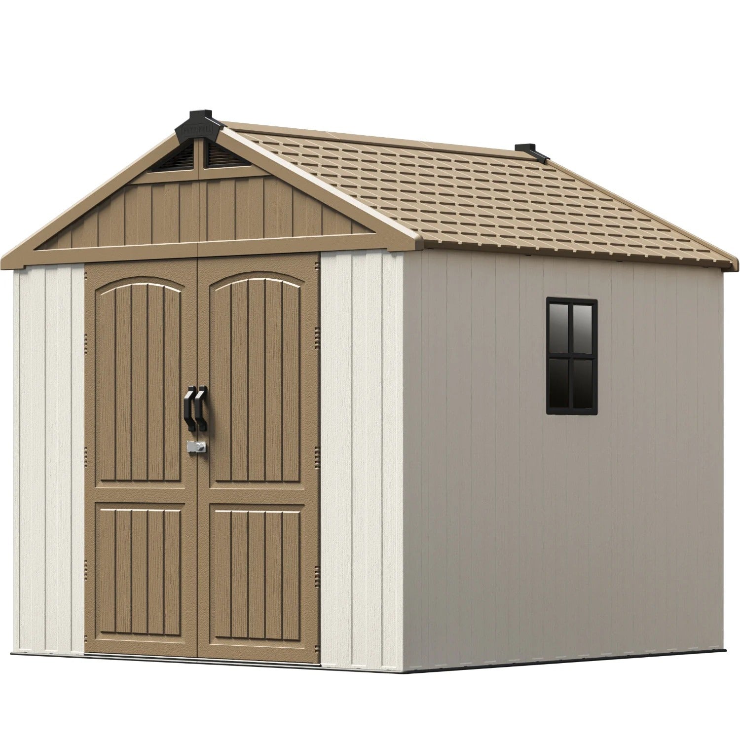 Kick-it 8x8 Plastic Storage Shed with Floor, Khaki & Beige