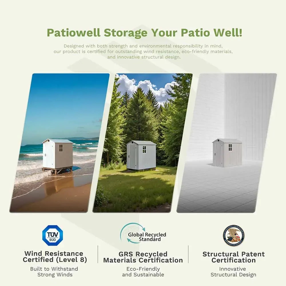 Patiowell 4x6 Plastic Storage Shed for Bike, Light Gray