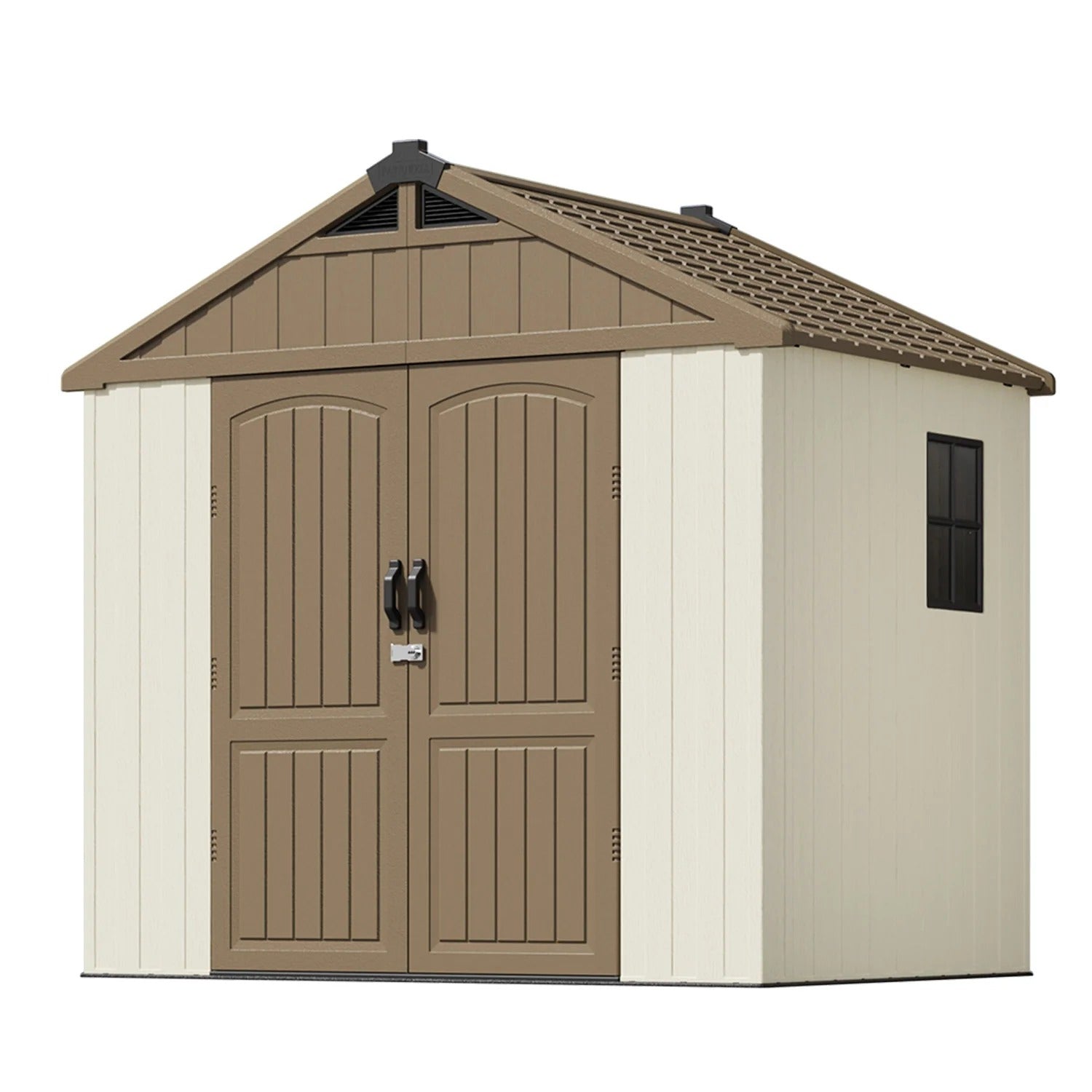 Kick-it 8x6 Plastic Storage Shed with Floor, Khaki & Beige