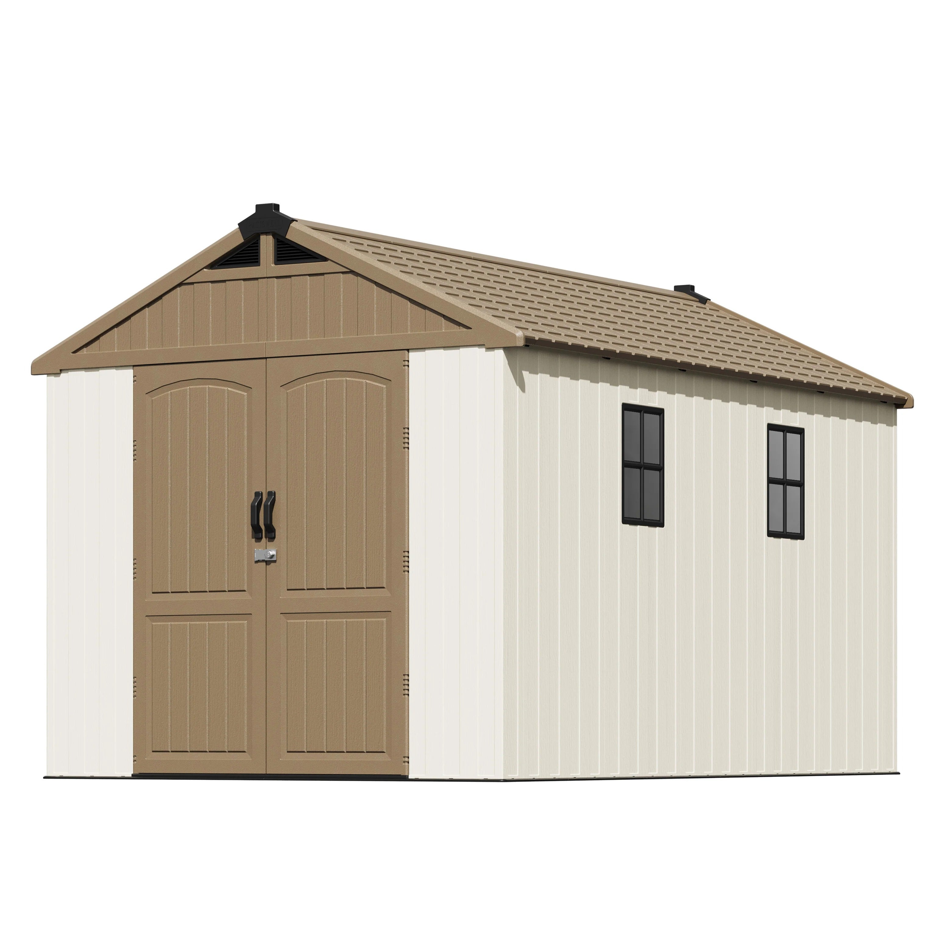 Kick-it 8x12 Plastic Storage Shed with Floor, Khaki & Beige