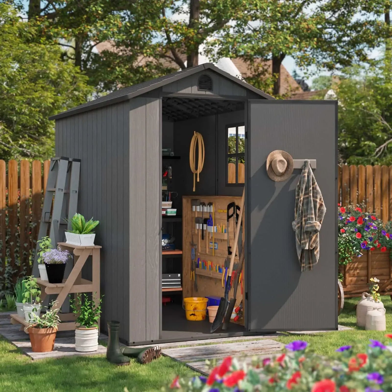 Patiowell Fit-it 4x6 Plastic Storage Shed for Bike, Dark Gray