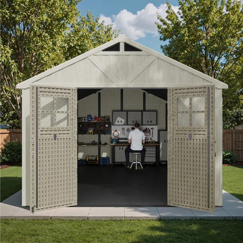 10x14 ft Kick-it Plastic Storage Shed with Skylight & Windows
