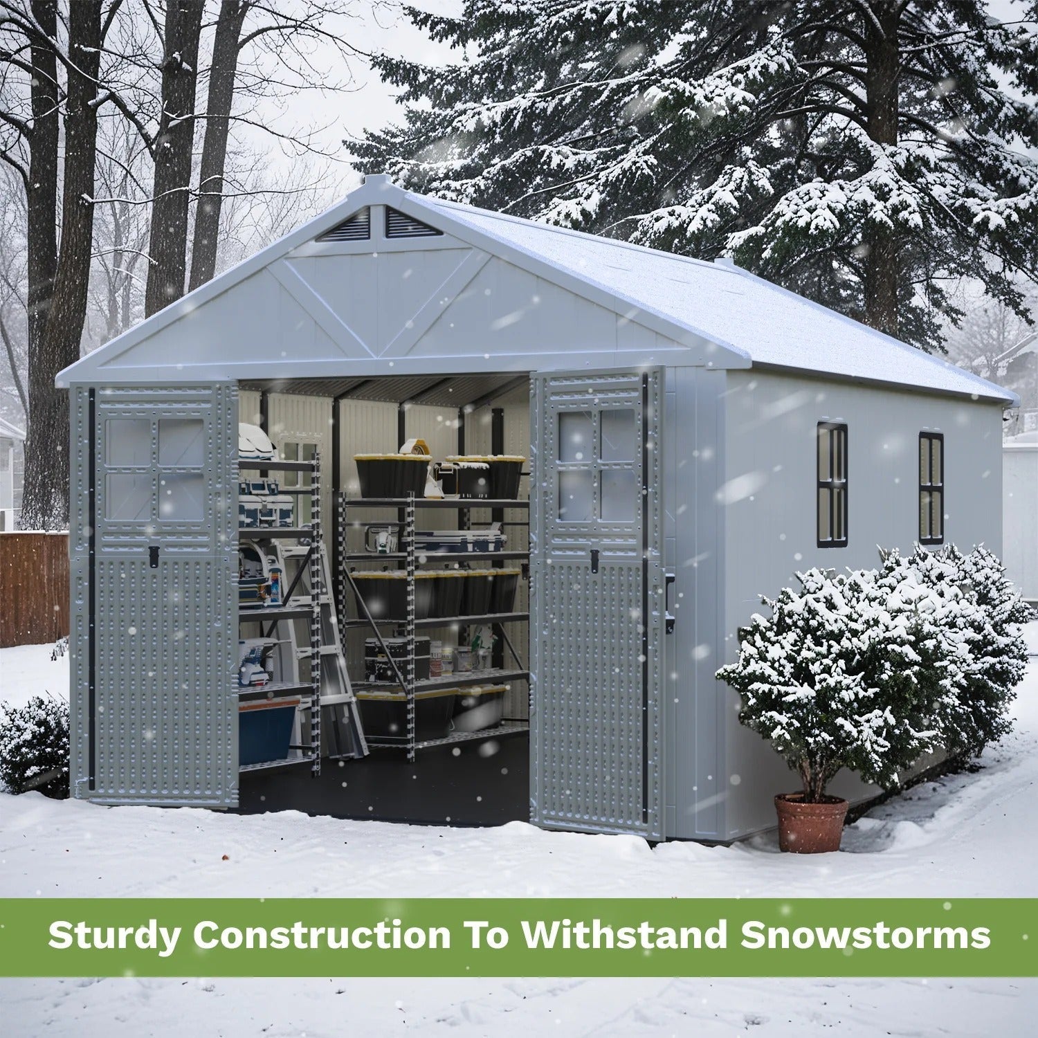 10x12ft Resin Storage Shed with Skylight & Lockable Door & Windows