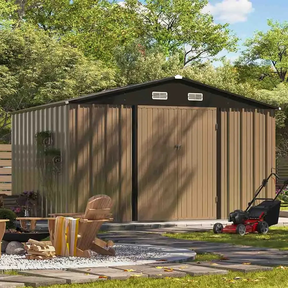 Patiowell 10x8 Metal Shed with Weather Resistance, Brown