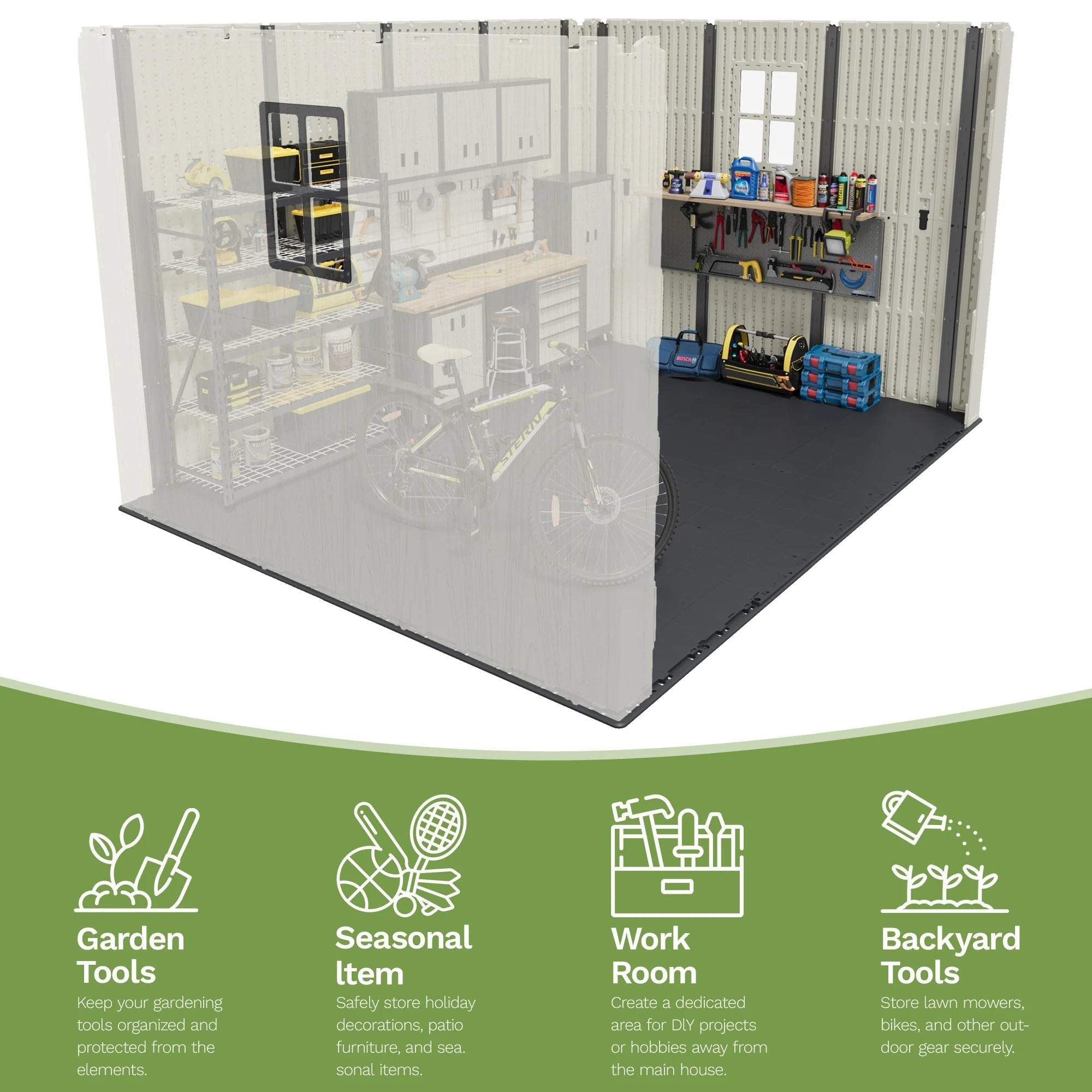 10x8 FT Kick-it Plastic Storage Shed with Skylight & Windows