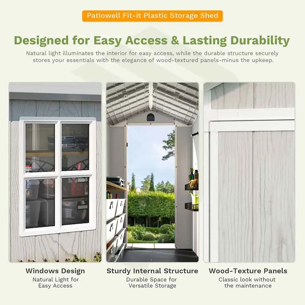 Patiowell 4x4 Plastic Storage Garden Shed, Gray White