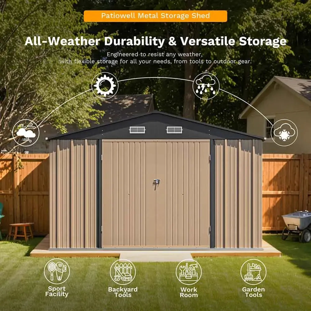 Patiowell 8x12 Metal Storage Shed, Brown