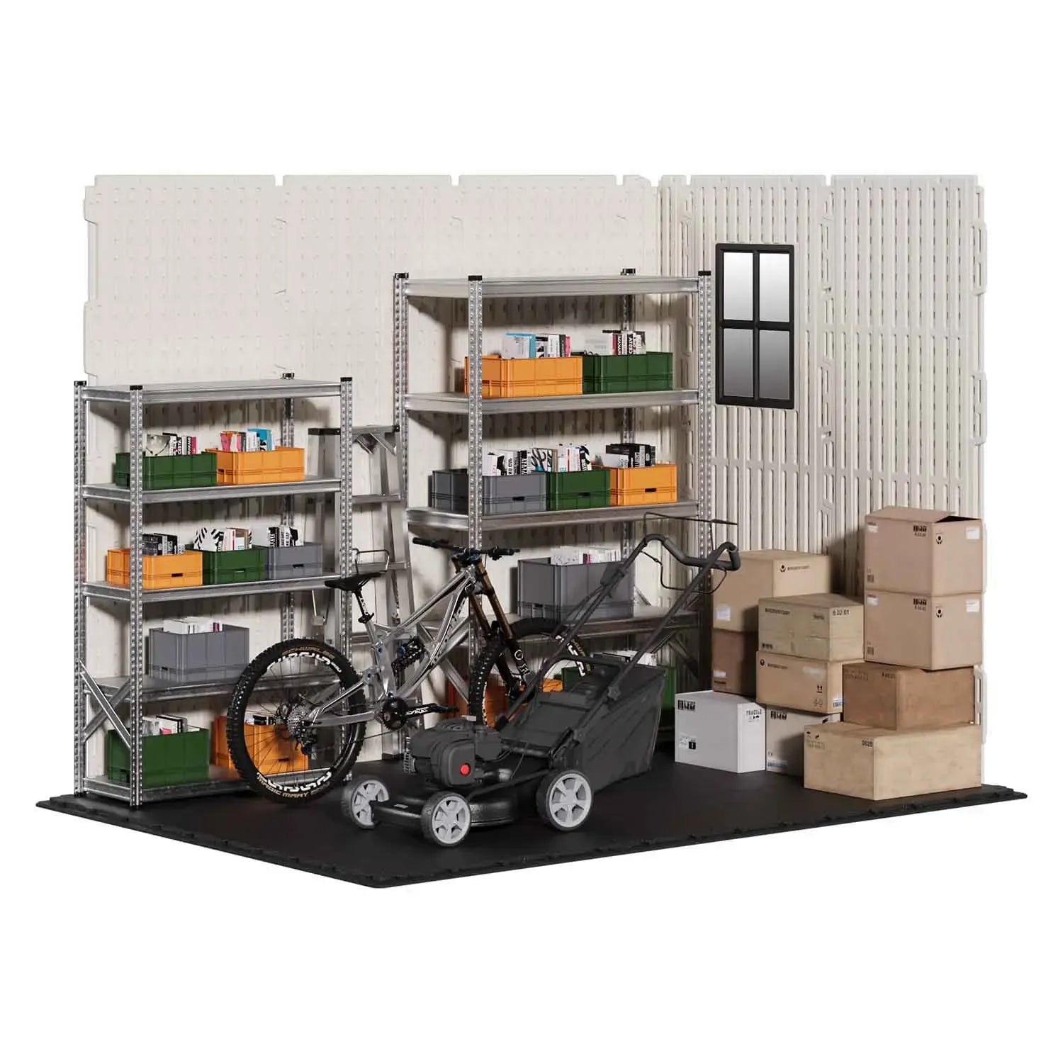 Kick-it 8x6 Plastic Storage Shed with Floor, Gray White