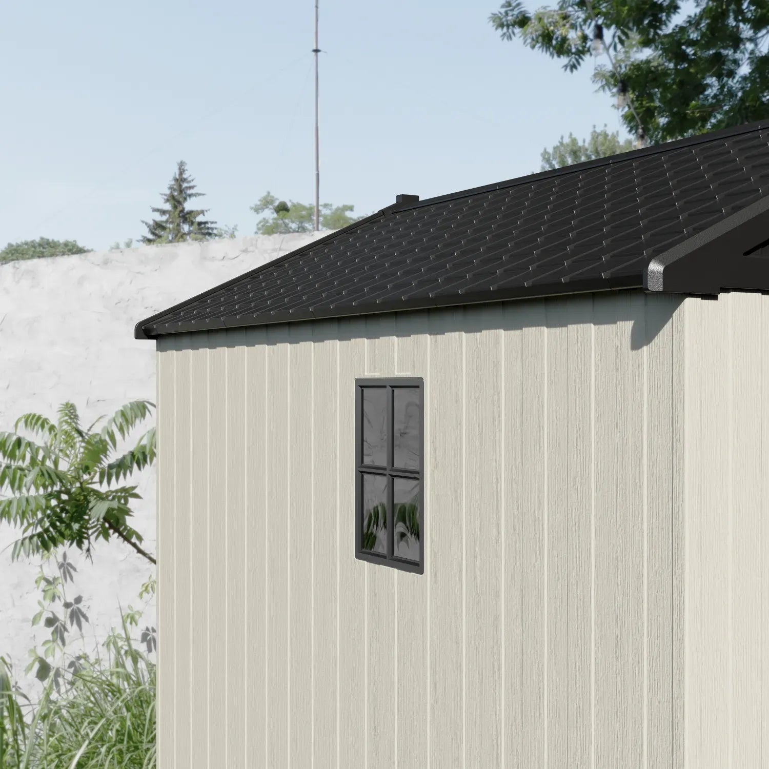 Kick-it 8x10 Plastic Storage Shed with Floor and Windows, Gray White