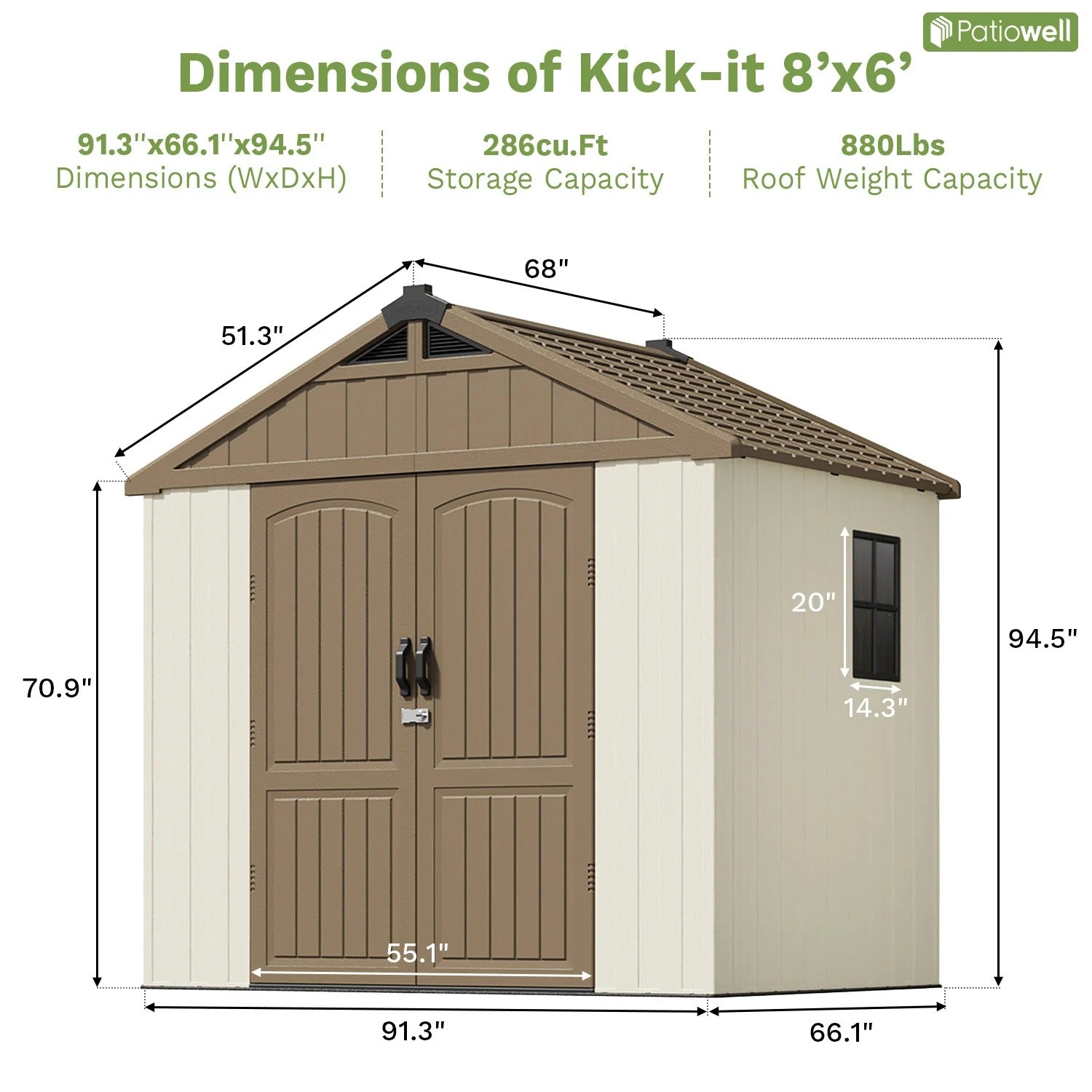 Kick-it 8x6 Plastic Storage Shed with Floor, Khaki & Beige